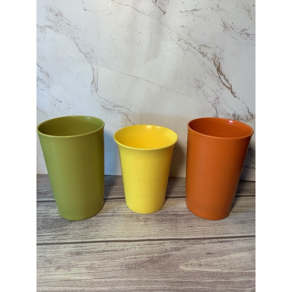 Vintage Set Of 3 8oz Tupperware Harvest Tumblers Cups 1320 Great Shape‎